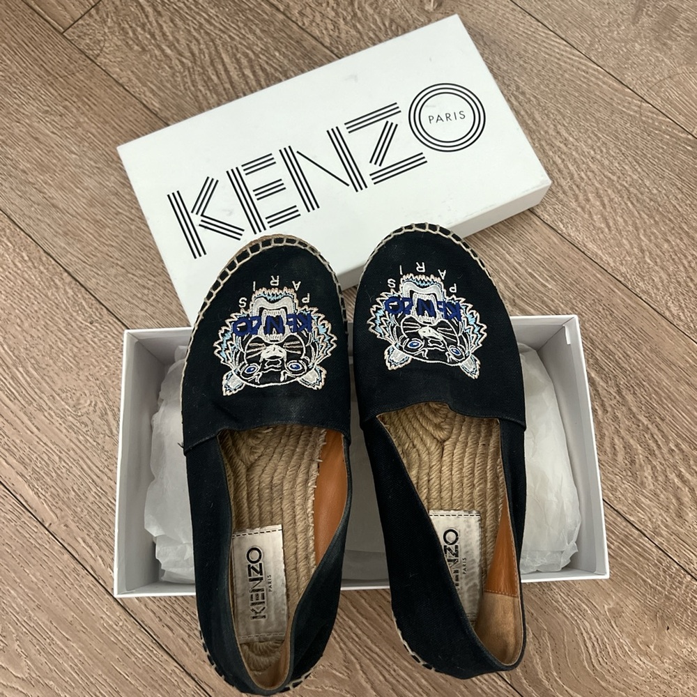 Kenzo Black Tiger Embroidered Espadrilles